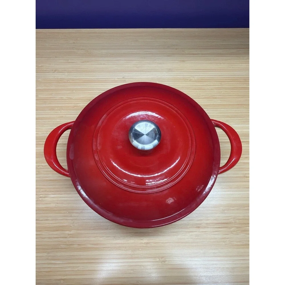 Tramontina 6 Qt Red Enameled Cast Iron Dutch Oven with Lid Used